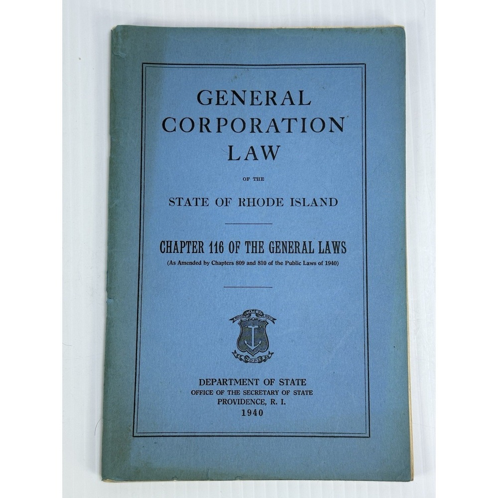 VTG 1940 General Corporation Law of the State‎ of Rhode Island Chapter 116